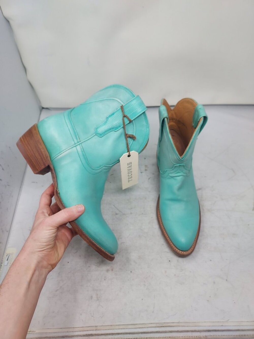 Tecovas WOMENS The Penny Turquoise Blue Ankle Cowboy Boot